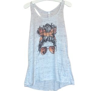 •BELLA+CANVAS•HEATHERED GRAY RACERBACK "LINEMAN WIFE MESSY BUN" TANK TOP SIZE XL